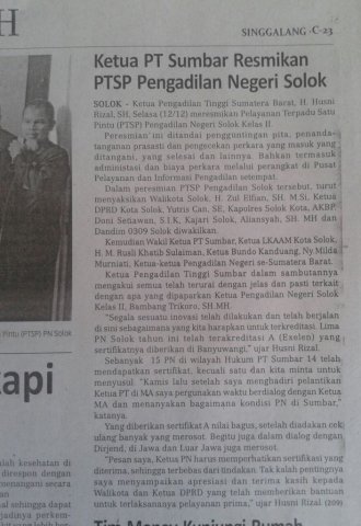 Peresmian Pelayanan Terpadu Satu Pintu (PTSP) Berbasis Informasi Teknologi Pengadilan Negeri Solok Tahun 2017